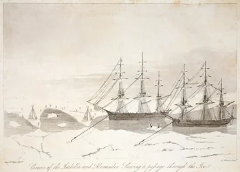 Crews of the Isabella and Alexander sawing a passage through the ice, illustration from 